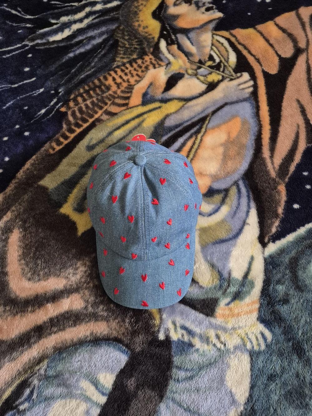 Women's Blue & Red Heart Print Baseball Cap NWT